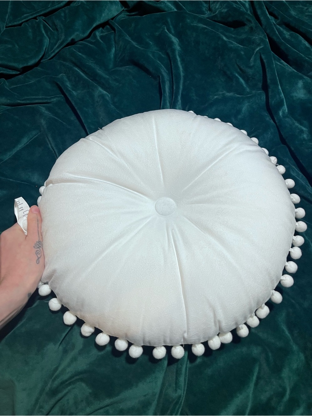 White Pom-Pom Round Throw Pillow - Brand: